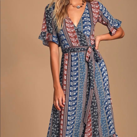 Lulus Dresses & Skirts - SOLD NWT Lulu’s Print Ruffle Midi Wrap Dress